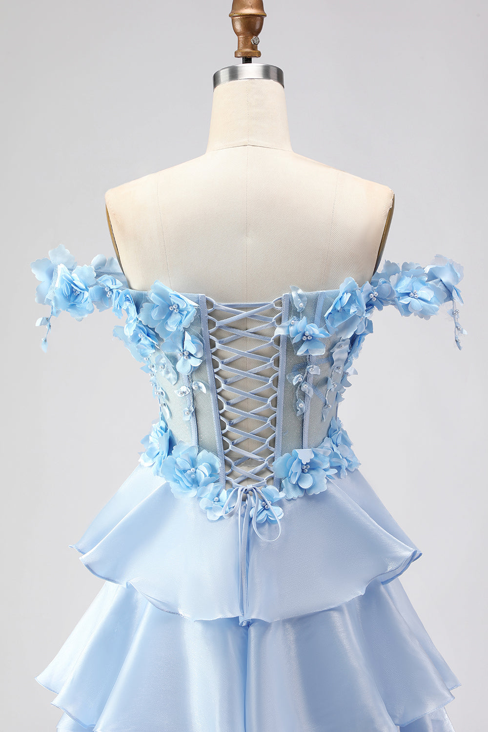 Berylove Women Light Blue Corset Prom Dress With 3D Flowers A-Line Off The Shoulder Tiered Maxi Party Dress With Slit Berylove Women Light Blue Corset Prom Dress With 3D Flowers A-Line Off The Shoulder Tiered Maxi Party Dress With Slit