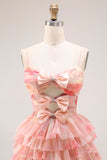Tiered Spaghetti Straps Sunset Cut Out Prom Dress with Bows
