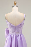 Lilac A-Line Spaghetti Straps Maxi Prom Dress With Bow