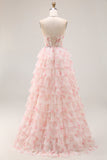 Halter Tiered Beaded Candy Pink Corset Prom Dress