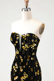 Black Golden Sequin Mermaid Strapless Prom Dress With Slit