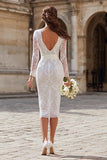 Ivory Lace Sheath Long Sleeves Midi Engagement Dress