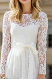 Ivory Lace A-Line Midi Rehearsal Dinner Dress With Long Sleeves
