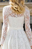 Ivory Lace A-Line Midi Rehearsal Dinner Dress With Long Sleeves