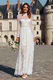 Ivory Lace A-Line Maxi Wedding Dress With Long Sleeves