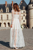 Ivory Lace A-Line Maxi Wedding Dress With Long Sleeves