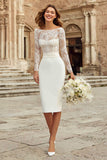 Elegant Sheath Ivory Midi Engagement Dress With Lace Long Sleeves