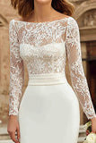Elegant Sheath Ivory Midi Engagement Dress With Lace Long Sleeves