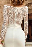 Elegant Sheath Ivory Midi Engagement Dress With Lace Long Sleeves