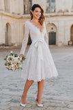 Elegant Ivory Lace A-Line Courthouse Wedding Dress With Bow