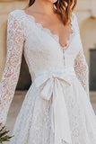 Elegant Ivory Lace A-Line Courthouse Wedding Dress With Bow