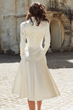 Ivory A-Line Satin V-Neck Engagement Dress