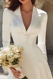 Ivory A-Line Satin V-Neck Engagement Dress