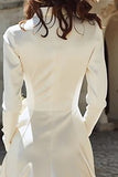 Ivory A-Line Satin V-Neck Engagement Dress