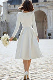 Simple A-Line Ivory Satin V-Neck Bridal Shower Dress