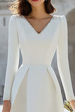 Simple A-Line Ivory Satin V-Neck Bridal Shower Dress