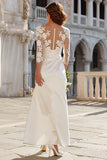 Ivory Sheath Appliqued Wedding Dress With Slit