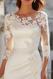Ivory Sheath Appliqued Wedding Dress With Slit