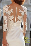 Ivory Sheath Appliqued Wedding Dress With Slit