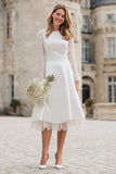 Ivory A-Line Lace Long Sleeves Bridal Shower Dress