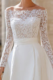 Elegant A-Line Ivory High-Low Wedding Dress With Lace Long Sleeves