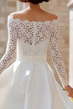 Elegant A-Line Ivory High-Low Wedding Dress With Lace Long Sleeves
