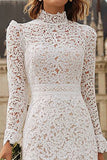 Sheath Lace Ivory Ruffled Wedding Dress With Long Sleeves
