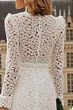 Sheath Lace Ivory Ruffled Wedding Dress With Long Sleeves