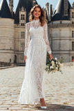 Ivory A-Line Lace Long Sleeves Maxi Wedding Dress