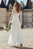 Ivory A-Line Lace Long Sleeves Maxi Wedding Dress