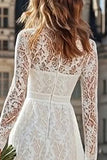 Ivory A-Line Lace Long Sleeves Maxi Wedding Dress