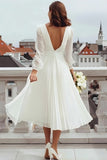 Ivory A-Line Pleated V-Neck Rehearsal Dinner Dress With Slit