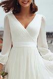 Ivory A-Line Pleated V-Neck Rehearsal Dinner Dress With Slit
