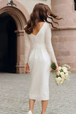 Ivory Sheath Bateau Neck Midi Engagement Dress
