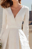 Ivory A-Line V-Neck Jacquard Midi Bridal Shower Dress
