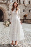 Ivory Lace A-Line Long Sleeves Maxi Wedding Dress