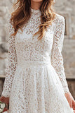 Ivory Lace A-Line Long Sleeves Maxi Wedding Dress
