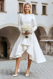 Ivory A-Line Satin High-Low Wedding Dress