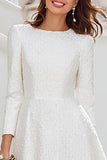 A-Line Ivory Long Sleeves Midi Bridal Shower Dress With Ruffles