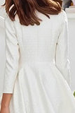 A-Line Ivory Long Sleeves Midi Bridal Shower Dress With Ruffles