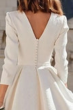Ivory V-Neck Jacquard A-Line Midi Engagement Dress