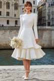 Ivory Ruffled A-Line Long Sleeves Rehearsal Dinner Dress
