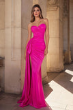 Sweetheart Fuchsia Mermaid Ruched Prom Dress With Slit