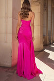 Sweetheart Fuchsia Mermaid Ruched Prom Dress With Slit