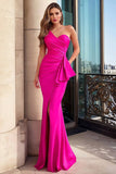 Fuchsia Mermaid One Shoulder Ruched Prom Dress With Slit
