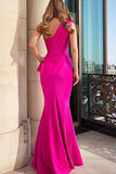 Fuchsia Mermaid One Shoulder Ruched Prom Dress With Slit