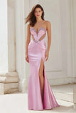 Pink Mermaid Beaded Sweetheart Cut Out Prom Dress With Slit