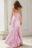 Pink Mermaid Beaded Sweetheart Cut Out Prom Dress With Slit