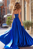 Royal Blue Sweetheart A-Line Beaded Prom Dress With Slit