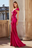 One Shoulder Fuchsia Mermaid Ruched Prom Dress With Slit